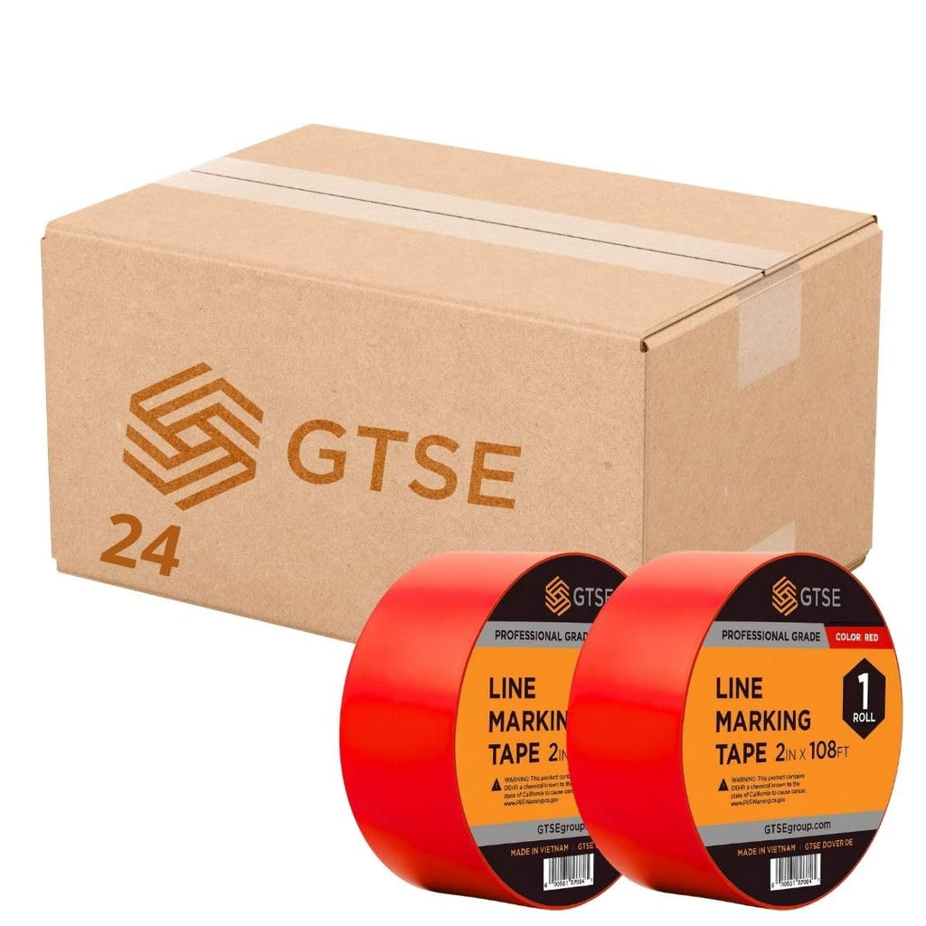 GTSE 2 inch x 108 ft Red PVC Vinyl Floor Tape, 24 Rolls, Safety Marking Tape, 6 mil Thick, Suitable for Dance Floors, Gyms, Warehouses, Sports Facilities