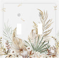 Decorative Switch Plates Boho Leaves Watercolor Tan Leaf Floral Plant 2 Gang Double Toggle Wall Plate Outlet Light Switch Cover Electrical Faceplate for Bedroom Home Decor