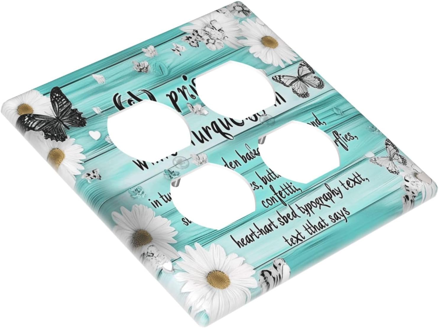 Teal Butterfly Daisy Rustic Wooden Signs Outlet Covers 2 Gang Double Duplex Decorative Light Switch Covers Electrical Wallplates Socket Faceplate For Farmhouse Cabin Decor