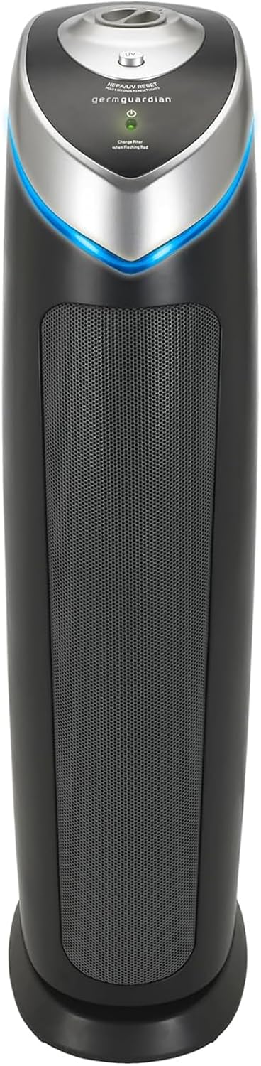 GermGuardian 3-In-1 HEPA Air Purifier for Home, Large Rooms Up To 915 Sq. Ft. with HEPA Air Filter, UV-C Light & Odor Reduction, AC5000E, 28" Tower, Gray