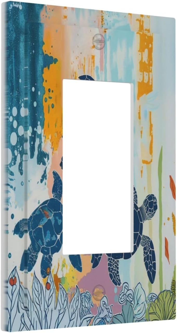 Decorative Outlet Covers Colorful Ocean Sea Turtle Marine Life 1 Gang Single Rocker Light Switch Cover Plate Wall Plates GFCI Faceplate for Kids room Bedroom Decor