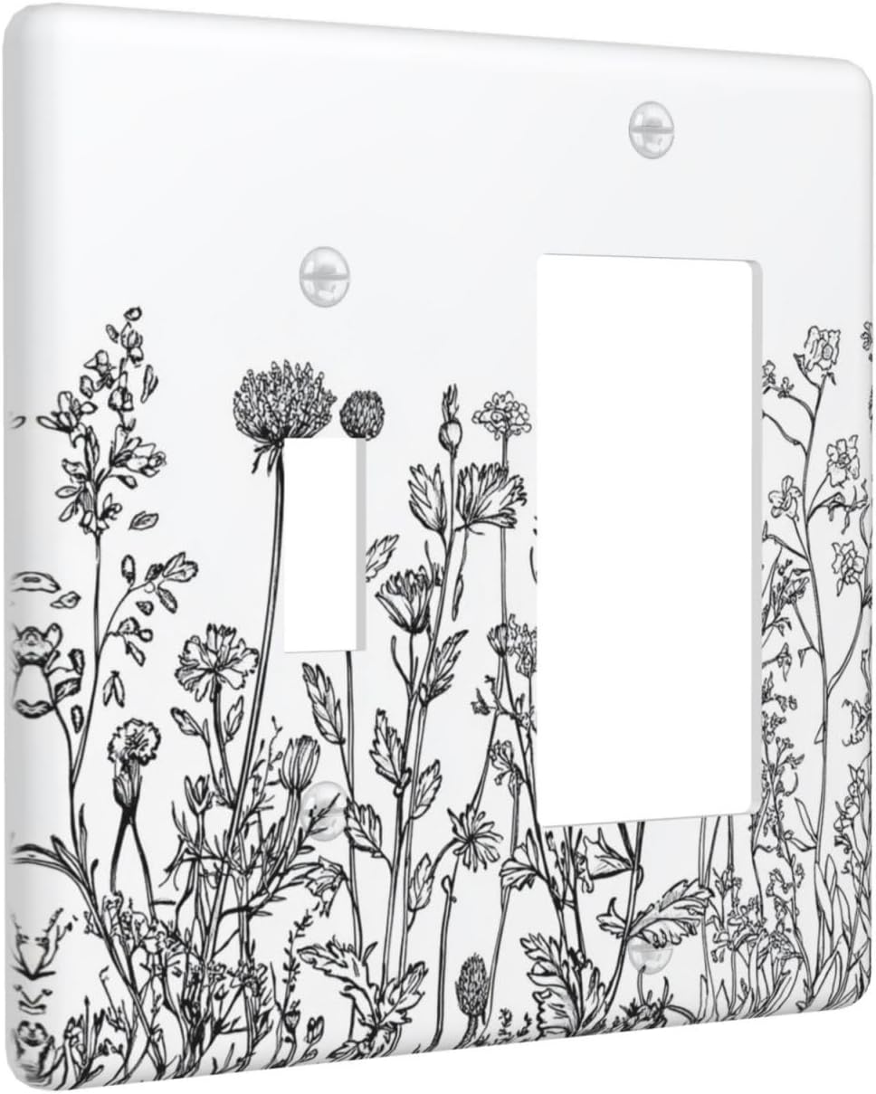 Outlet Covers Floral Wildflower Rustic Plant Leaves 1 Toggle 1 Rocker Combination Decorative Wall Plate Electrical Switch Plates Light Switch Cover Plate For Farmhouse Cabin Decor