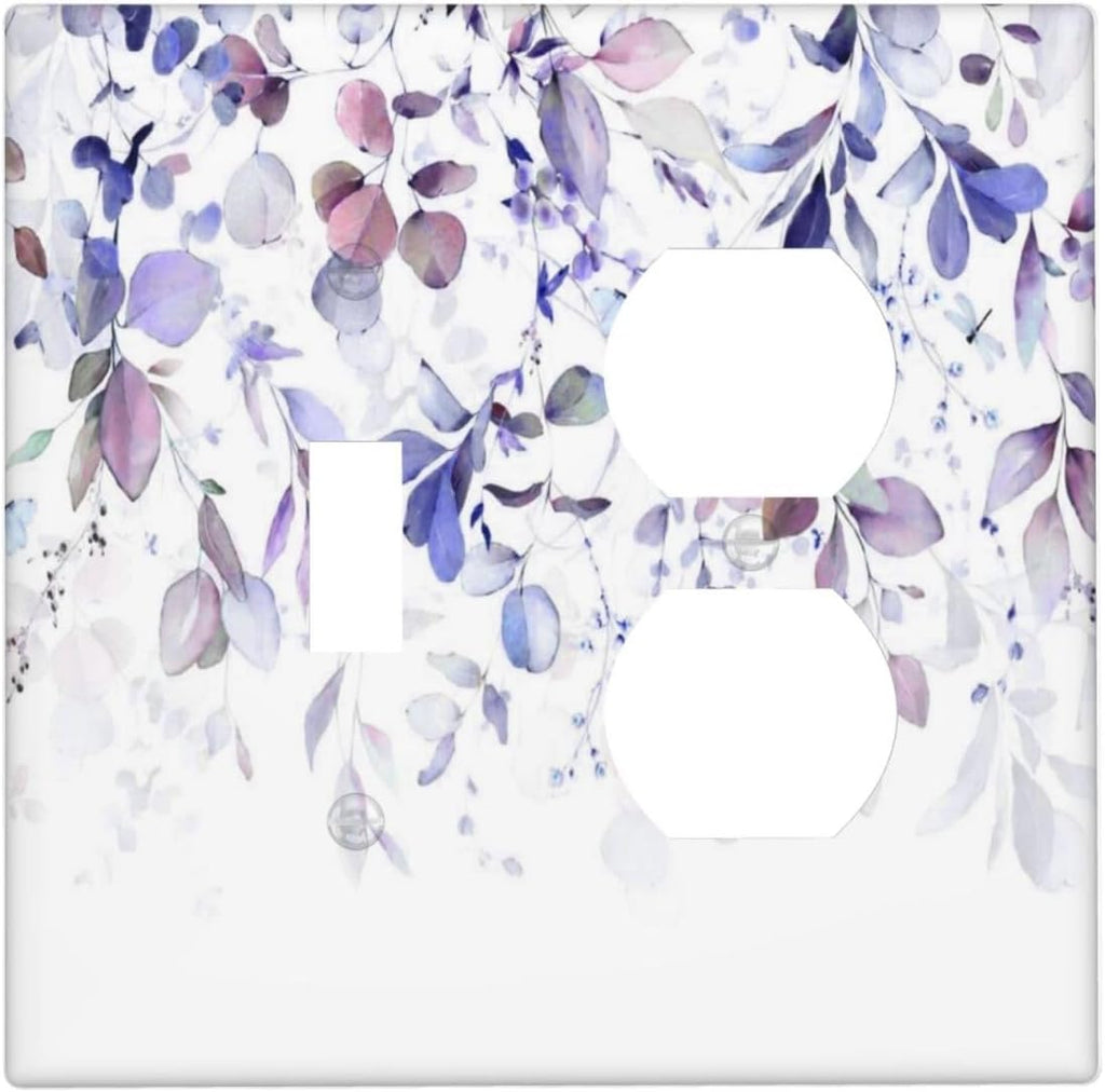 Purple Eucalyptus Watercolor Floral Rustic Leaf Wallplates 1 Toggle 1 Duplex Switch Plate Electrical GFCI Faceplate Decorative Light Switch Covers for Farmhouse Home Decor