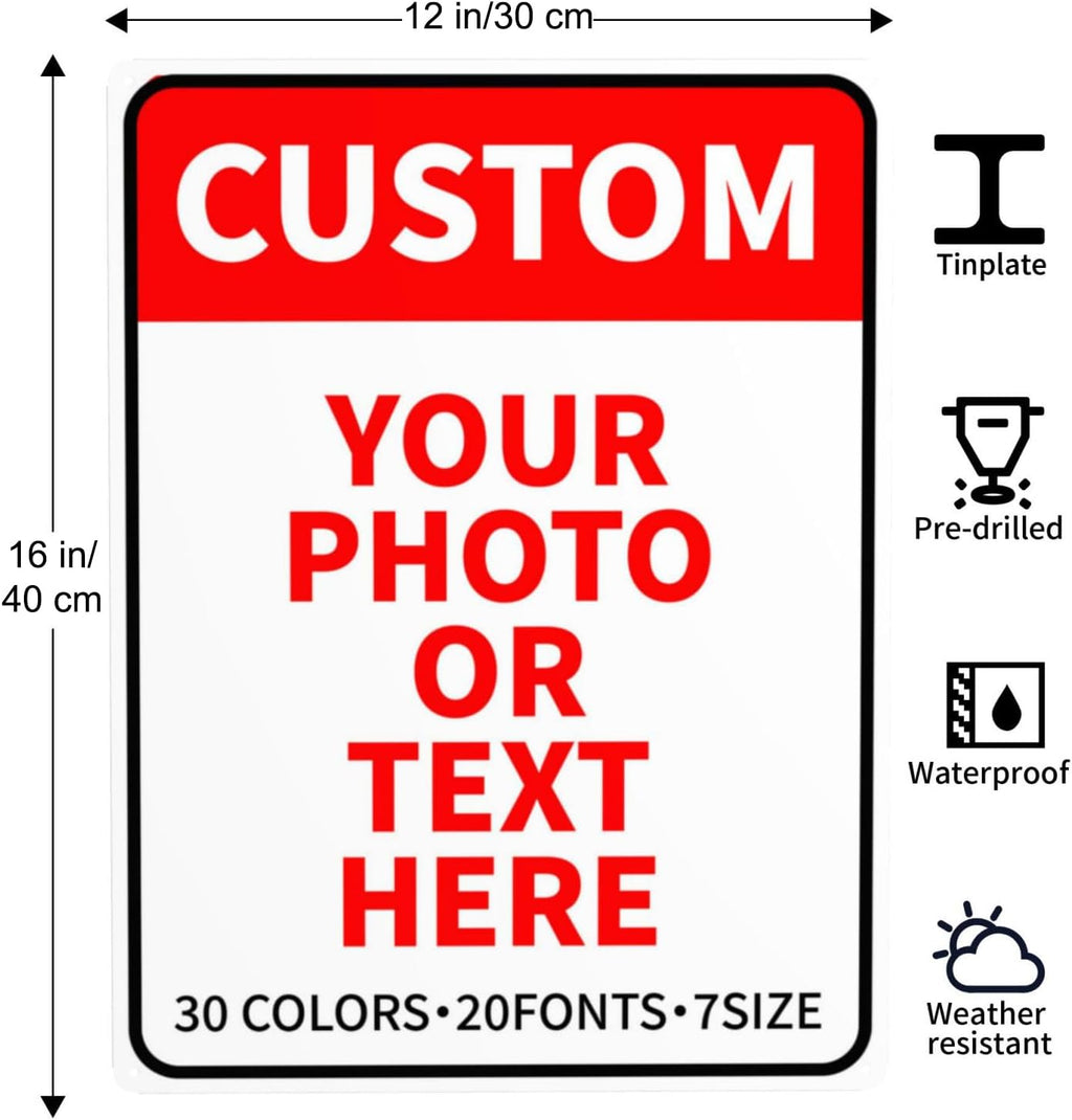Bulk Custom Signs Outdoor Metal Sign Personalized Signs for Business, Office, Home, Road Signs, Garden Signs, Parking Signs, Decorative Signs, 12''x16''
