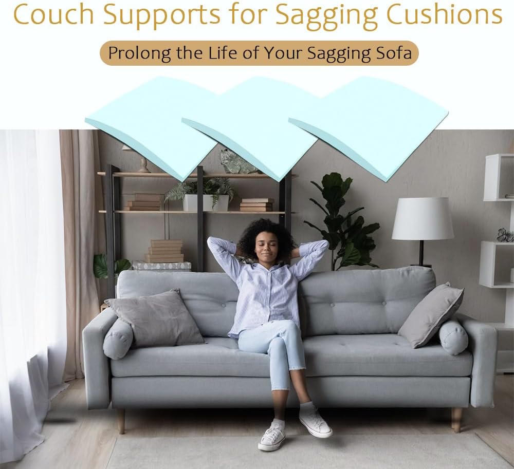 Couch Cushion Supports for Sagging Seat 22'' x 22'' High Density 40D Curved Foam Sofa Cushion Support Under The Saggy Pads Firmer Foam Lifters for Saggy Couch Set of 3 (Blue, 22''*22'')