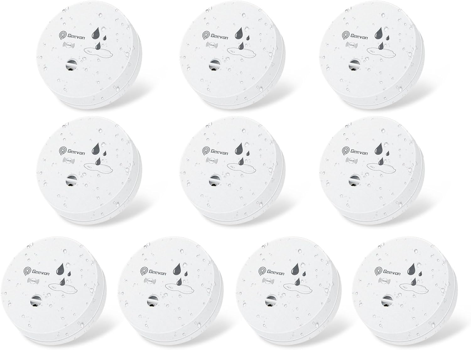 Geevon 4 Pack Water Leak Detectors, 100dB Water Sensor Alarms Flood Detector for Basements, Bathrooms, Laundry Rooms, Kitchens, Garages, and Attics, Water Alarms Battery-Operated (Battery Included)