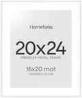 Homeforia 20x24 Picture Frame White, High End Metal 20x24 Frame Matted to 16x20 Print, 20 x 24 White Poster Frames with Mat 16 by 20 inch Photo, 24x20 Hanging Frame, Tempered Glass, Wall Kit, Set of 1