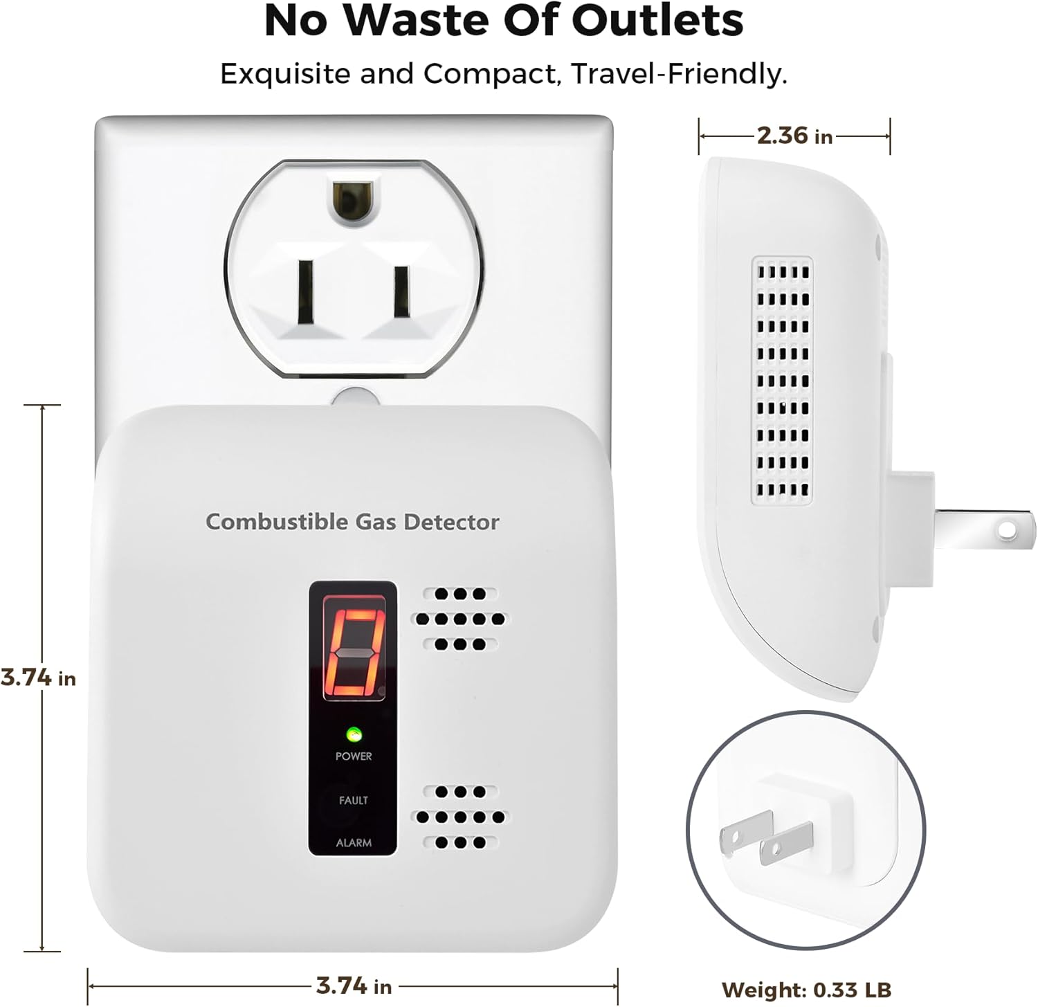 Gas Leak Detector, Plug-in Natural Gas Detector for Methane, LPG& Coal Gas Alarm in Home, Kitchen, RV, Camper, AC 110V-240V, – 1 Pack (White)