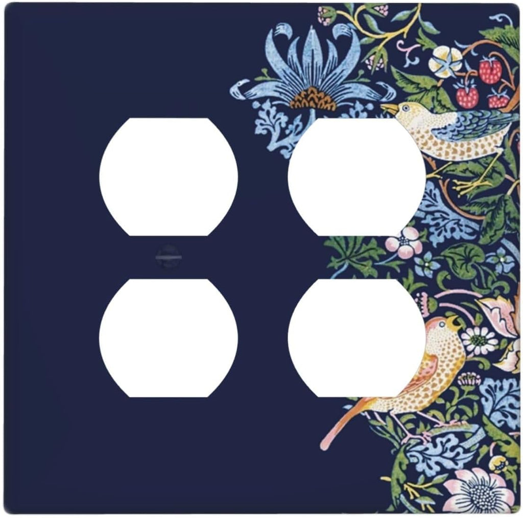 Decorative Outlet Covers Vintage Blue Morris Strawberry Thief Bird Flower 2 Gang Wall Plate Cover Double Duplex Receptacle Two Switch Light Switch Cover Plate Faceplate