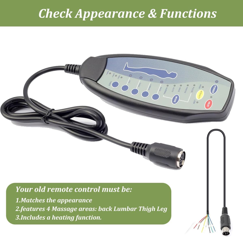 8 Female Pin Hand Remote Control for Massage Power Lift Recliner Chair DN-03 Heat and Vibration Controller for Sofa Chair with 30 in Length Extension Connection Cord Cable 12VDC