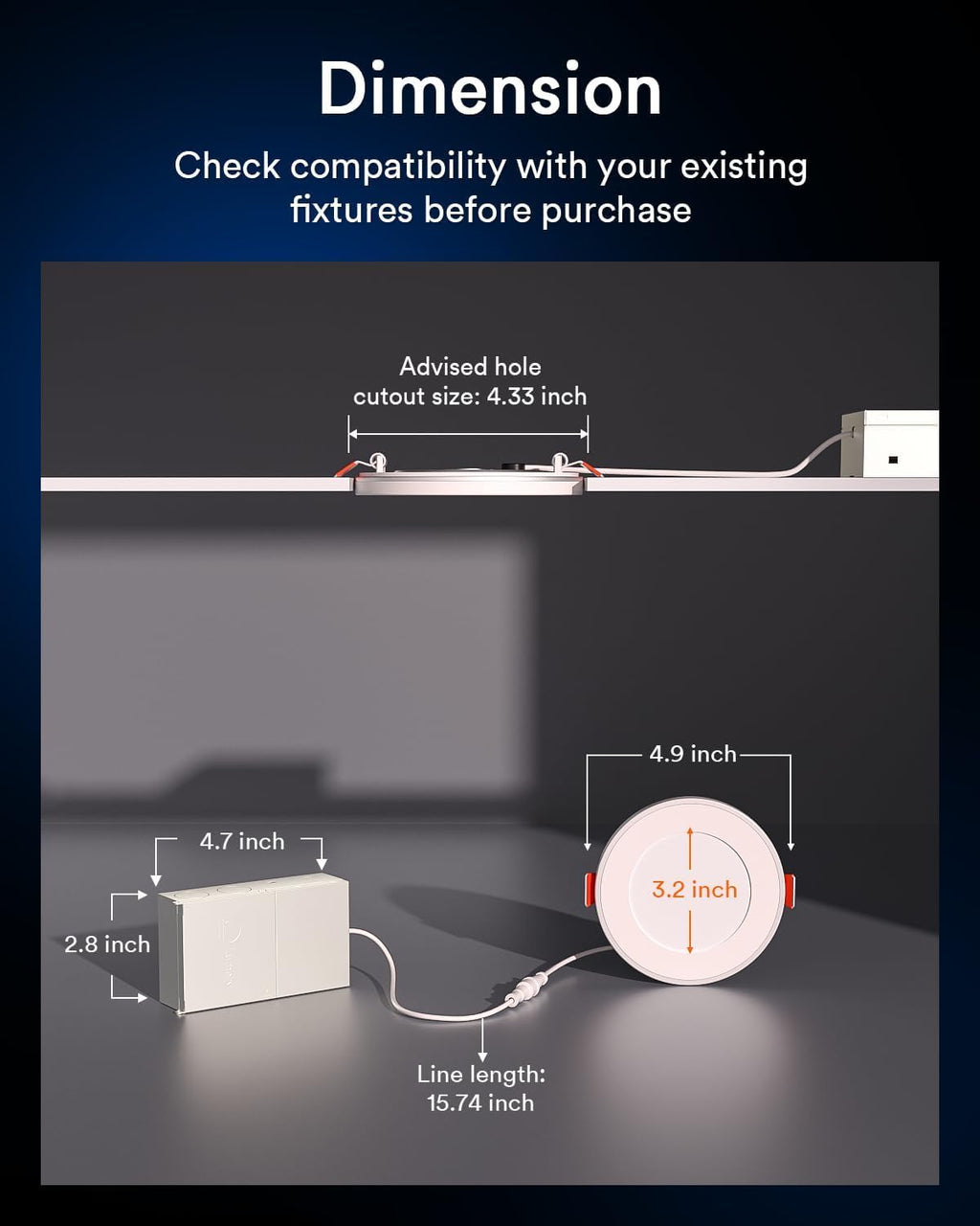 Lumary RGBAI Smart Recessed Lighting 4 Inch with Gradient Accent and Night Ring, 9W 780LM WiFi Canless Wafer Downlight with Junction Box, LED Downlight Work with Alexa/Google Assistant/Siri, 1PCS