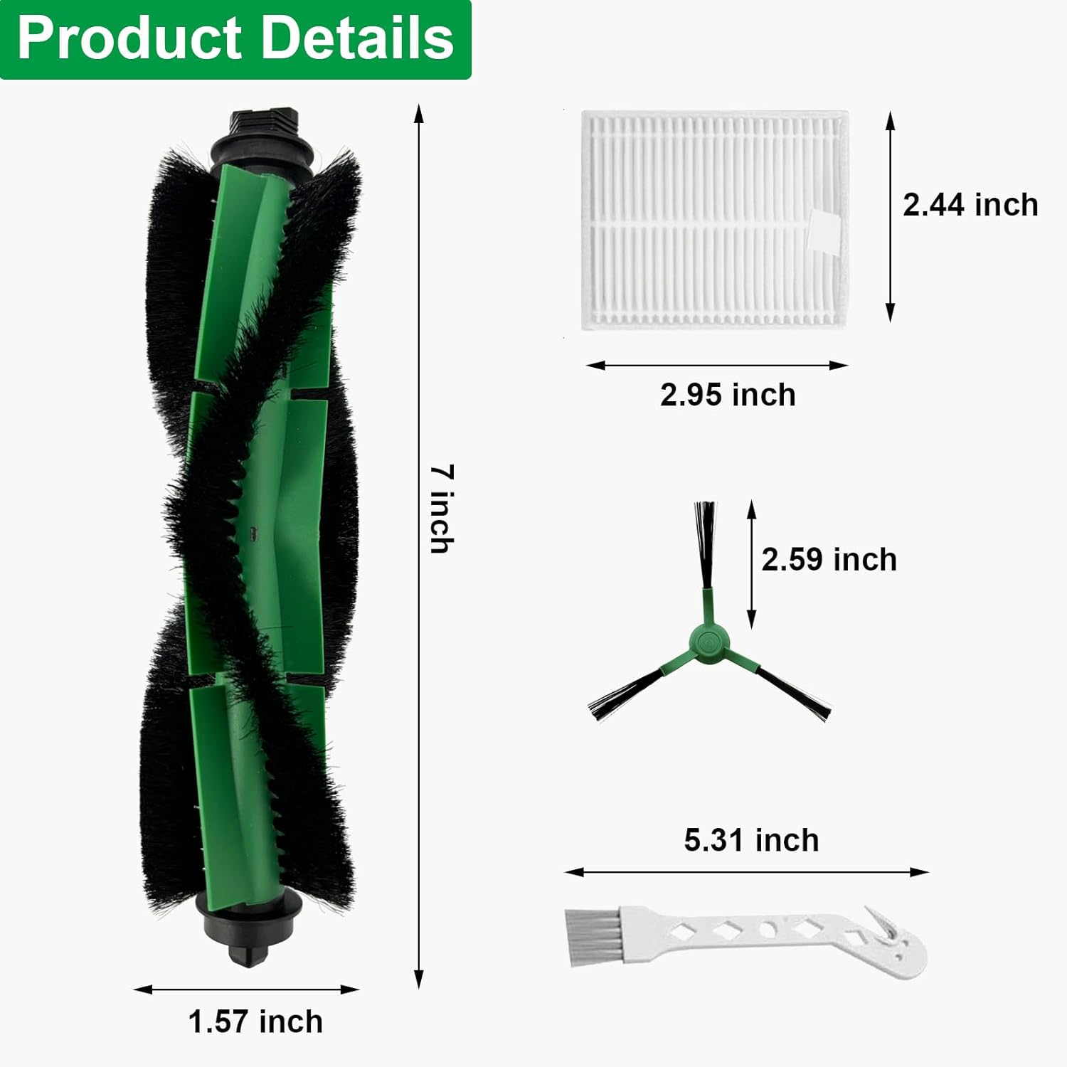 Replacement Parts for iRobot Roomba Combo VAC/Essential Series Q011, Q0520, Q0120, Y0140, Y0110, Robot Vacuum Cleaner, 2 Roller Brush, 8 Side Brushes, 8 Hepa Filters, 1 Cleaning Brush(19 Pack)