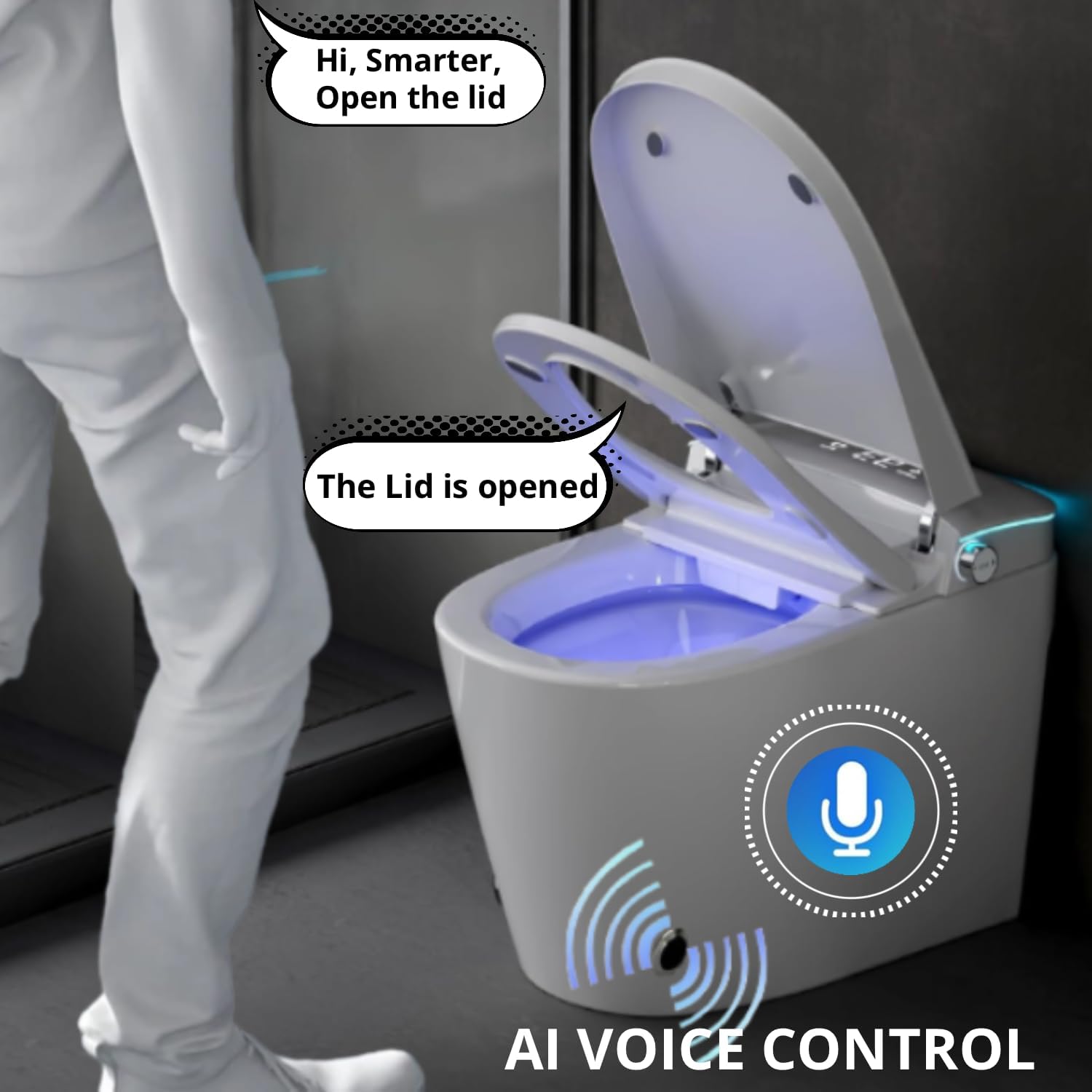 Electric Bidet Smart Toilet, Voice Control, Auto Open/Close Lid & Seat with Radar and Foot Sensor, Auto Flushing, 6 Modes Warm Water Wash, Dryer, Heated Seat, 20-year warranty. (TD-768EV)