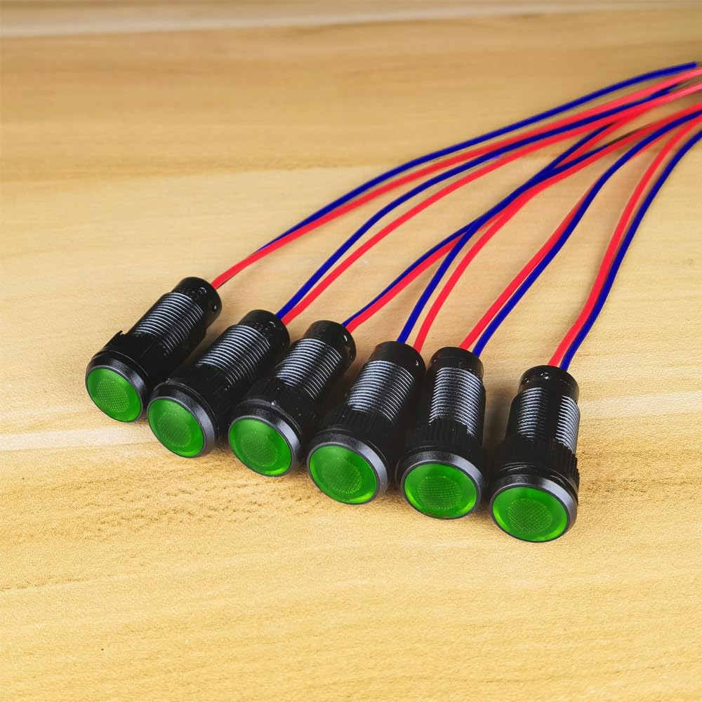 6pcs Green LED Indicator Pilot Light 110VAC Mounting Hole Size 10mm(Flame Retardant Plastic Shell)
