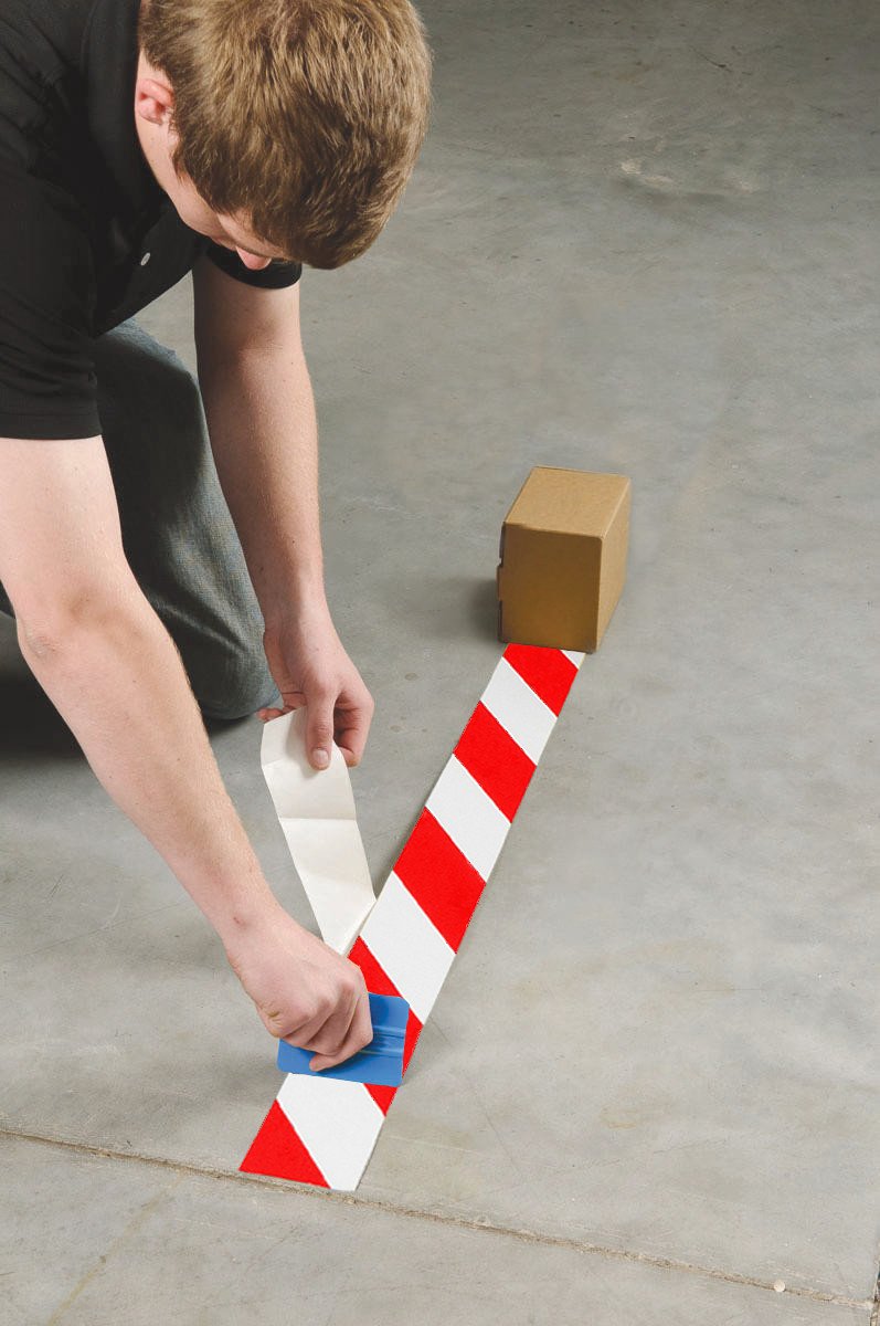Brady 104378 ToughStripe Nonabrasive Diagonal Stripes Floor Marking Tape, 100' Length, 4" Width, Red and White (Pack of 1 Roll)