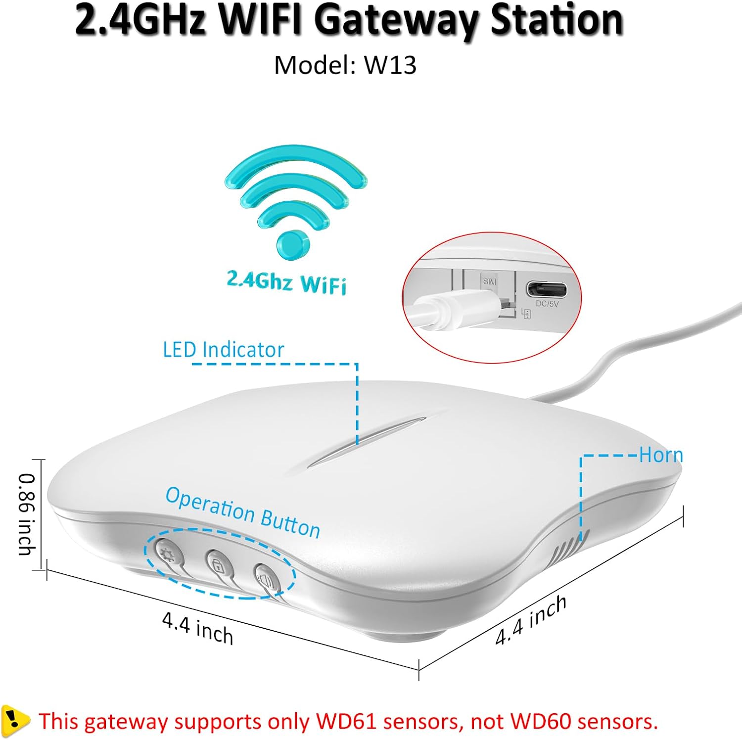 WiFi Water Leak Detector for Home with App Notification, 1 Gateway+10 Sensor, 120dB Flood/Drip Alarm for Basement/Kitchen/Bathroom/Toilet/Laundry Room, Under Sink/Drain/Pipe Leakage, W13+WD61x10-White