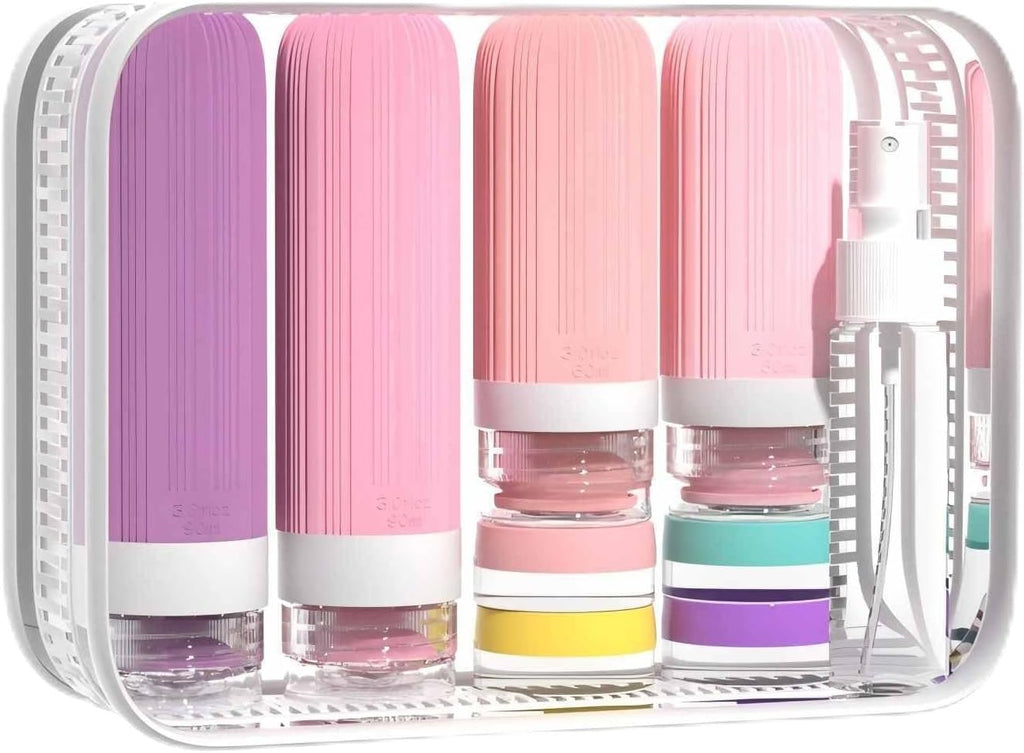 16 Pack 3.4oz Portable Travel Bottles, TSA Approved Leak-Proof Silicone Toiletry Containers, Refillable Squeezable for Shampoo, Conditioner, Cologne, Perfume & Lotion – On-the-Go Essentials