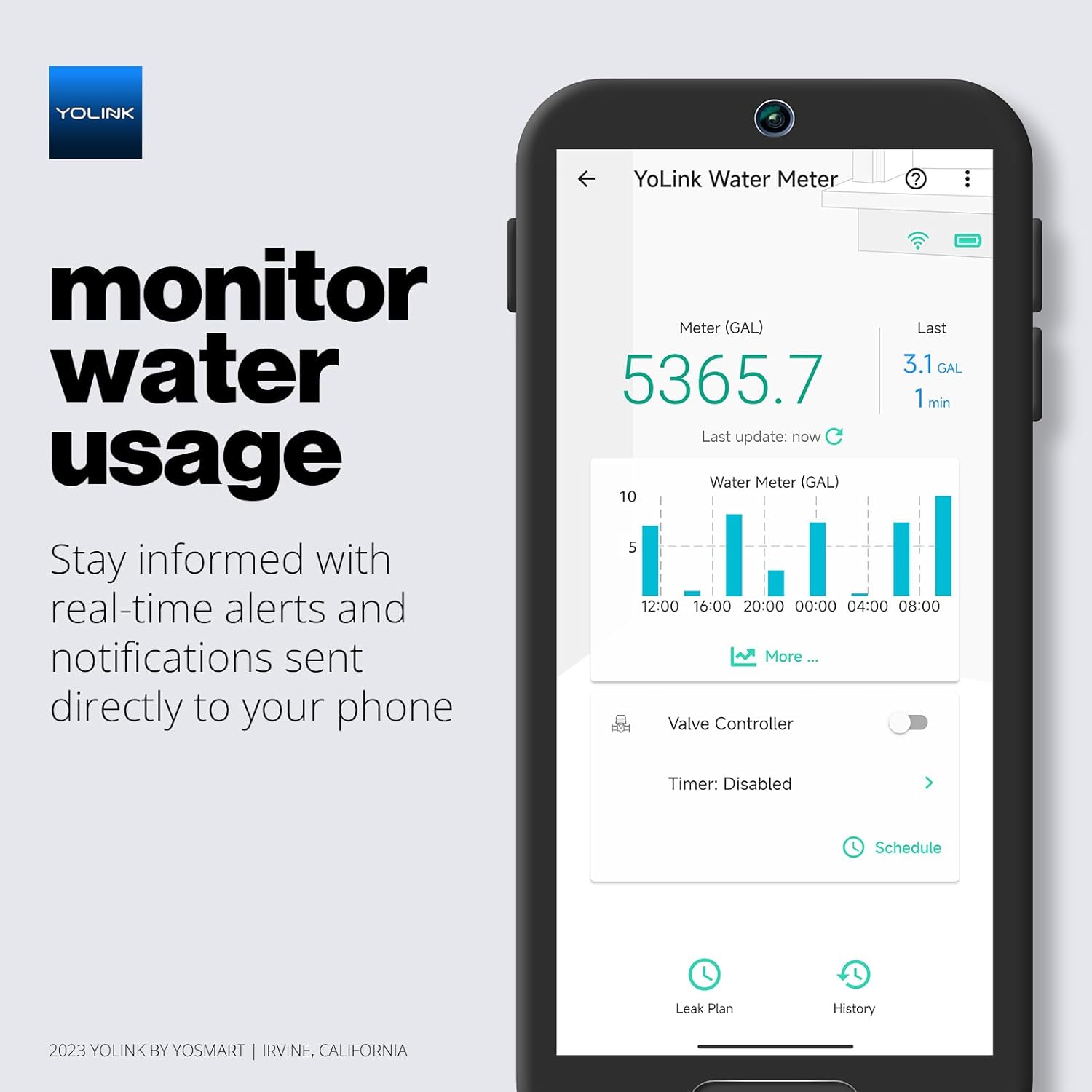 YoLink FlowSmart NSF Water Meter, Smart Water Usage Monitor and Water Leak Detection: 0.5 Inch Advanced Smart Home Water Meter, Hub Included
