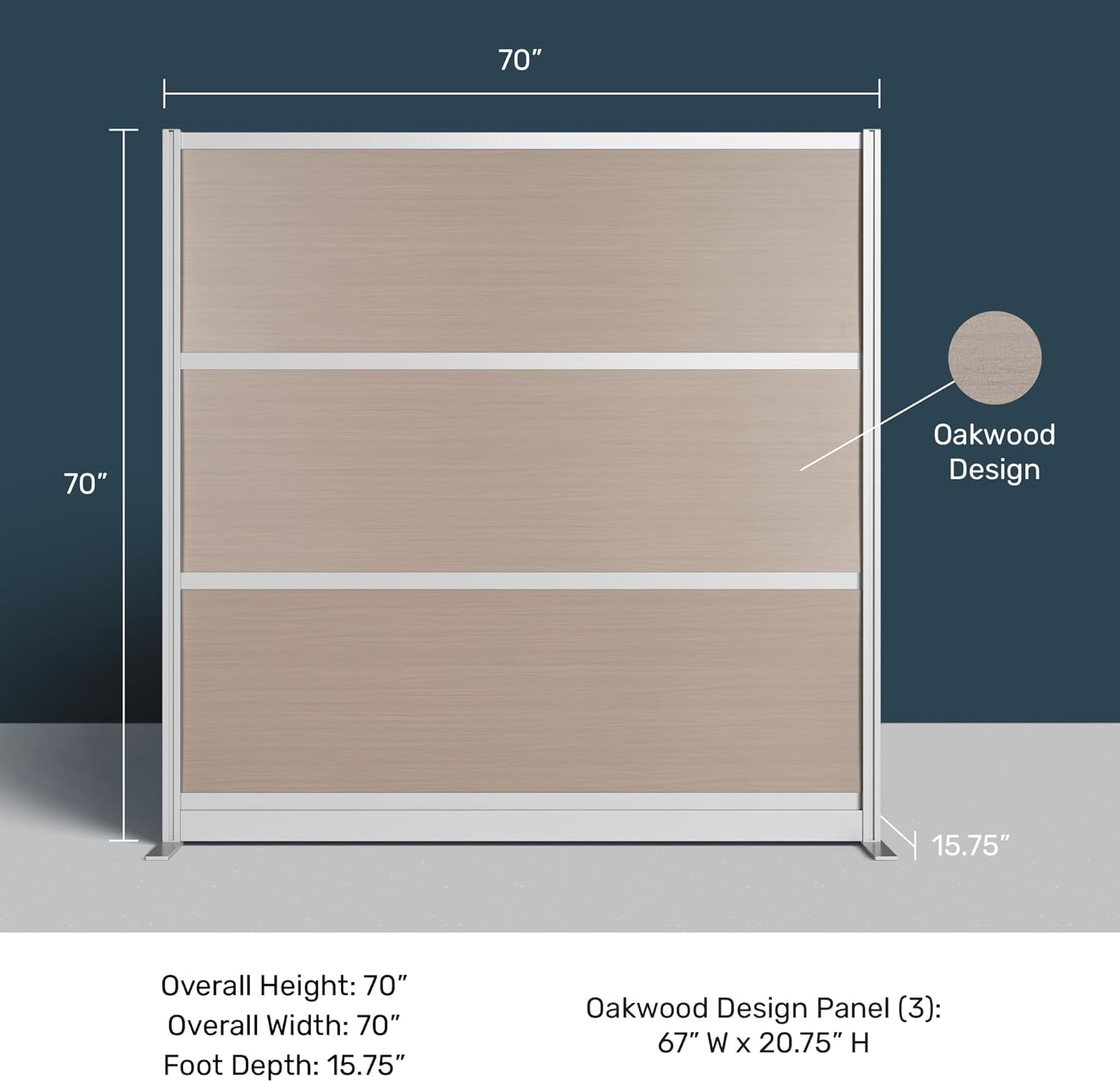 Stand Up Desk Store Oakwood Aesthetic Modular Walls | Room Divider Wall with Durable Woodgrain-Inspired Finish | Modular Office Partition Wall for Offices, Classrooms, and Coworking 70" W x 70" H