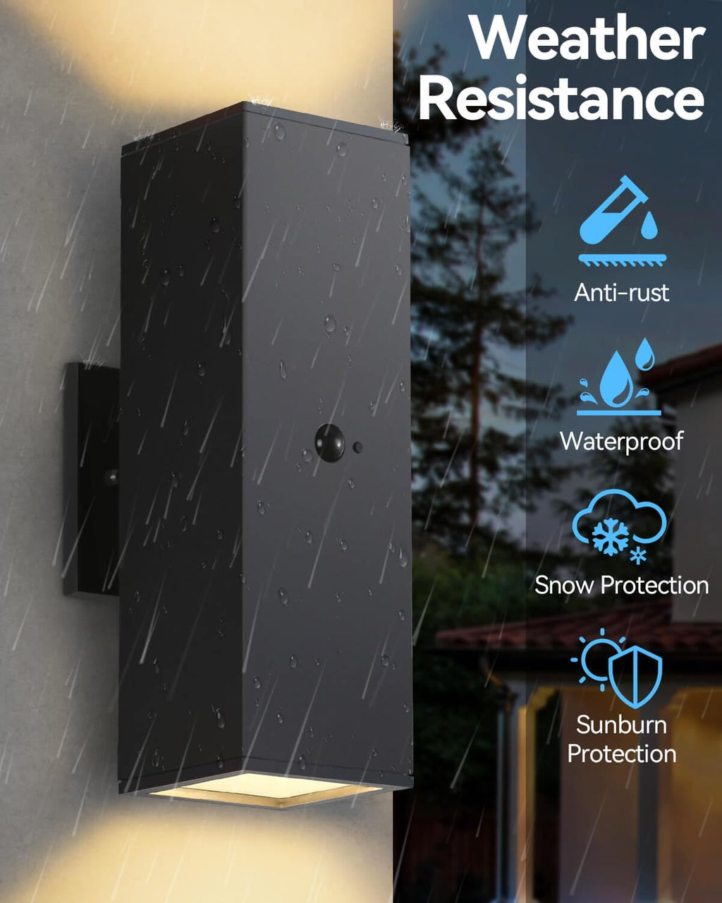 Motion Sensor Outdoor Lights, Modern Outdoor Wall Lights Black Exterior Light Fixture with E26 Base, Square Motion Detector Lights for Outside, Waterproof Sconce for House Porch, Bulbs Included