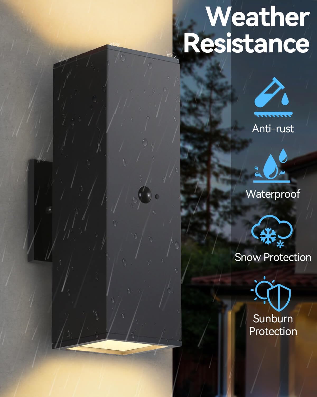 Motion Sensor Outdoor Lights 2 Pack, Modern Outdoor Wall Lights Black Porch Light with E26 Base, Square Motion Detector Lights for Outside, Waterproof Sconce for House Doorway, Bulbs Included