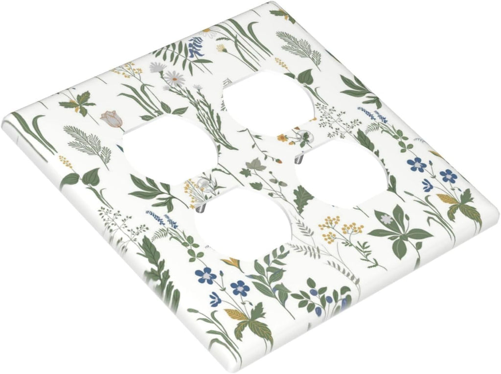 Outlet Covers Floral Green Leaf Plant Flowes 2 Gang Double Duplex Decorative Light Switch Covers Electrical Wallplates Socket Faceplate For Bed Room Farmhouse Decor