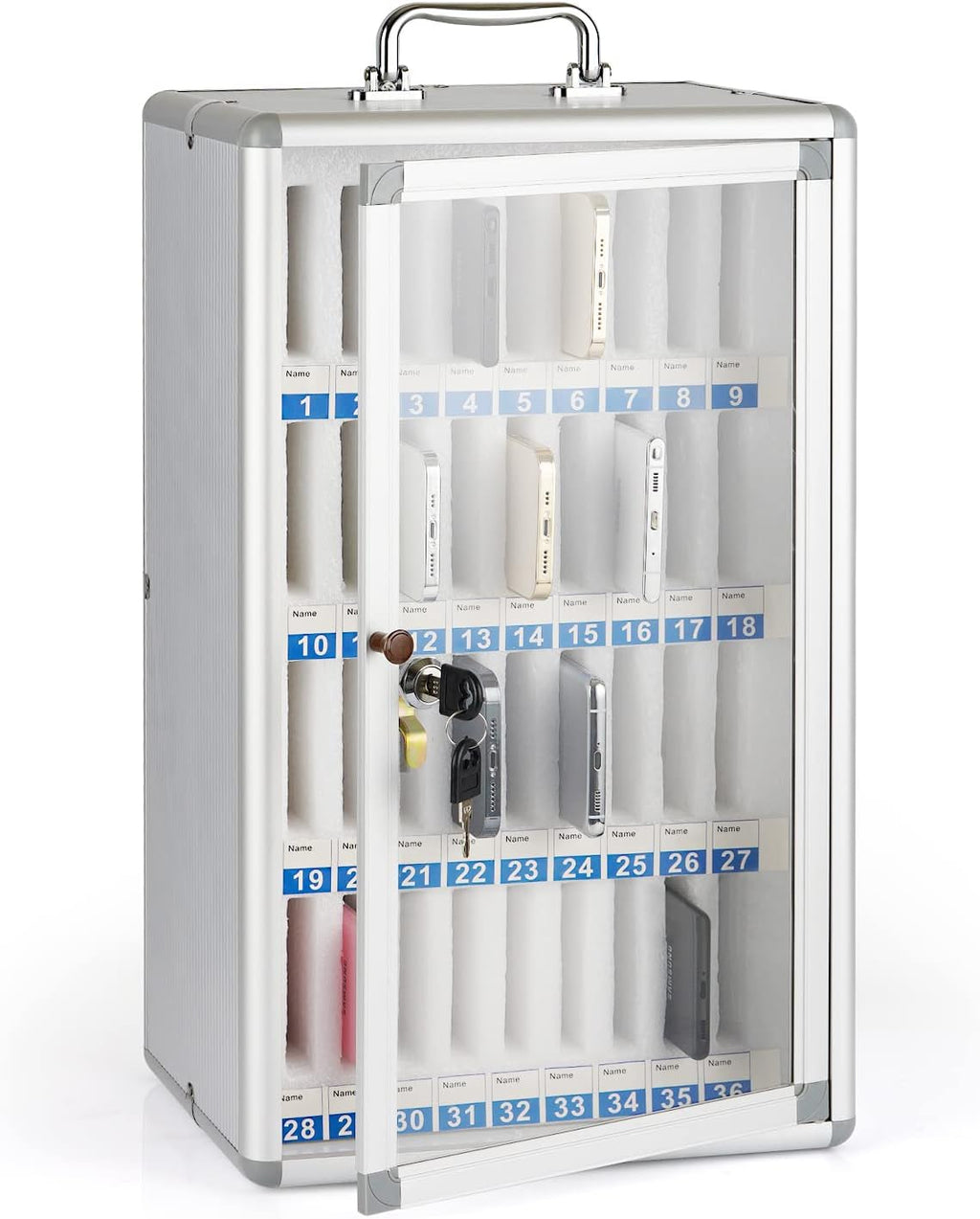 Loghot Aluminum Alloy Pocket Chart Cell Phones Storage Cabinet for Cell Phones, Wall-Mounted Cell Phone Locker Phone Holder with Lock for Classroom, Office, Can be Carried by Hand (36 Slots)