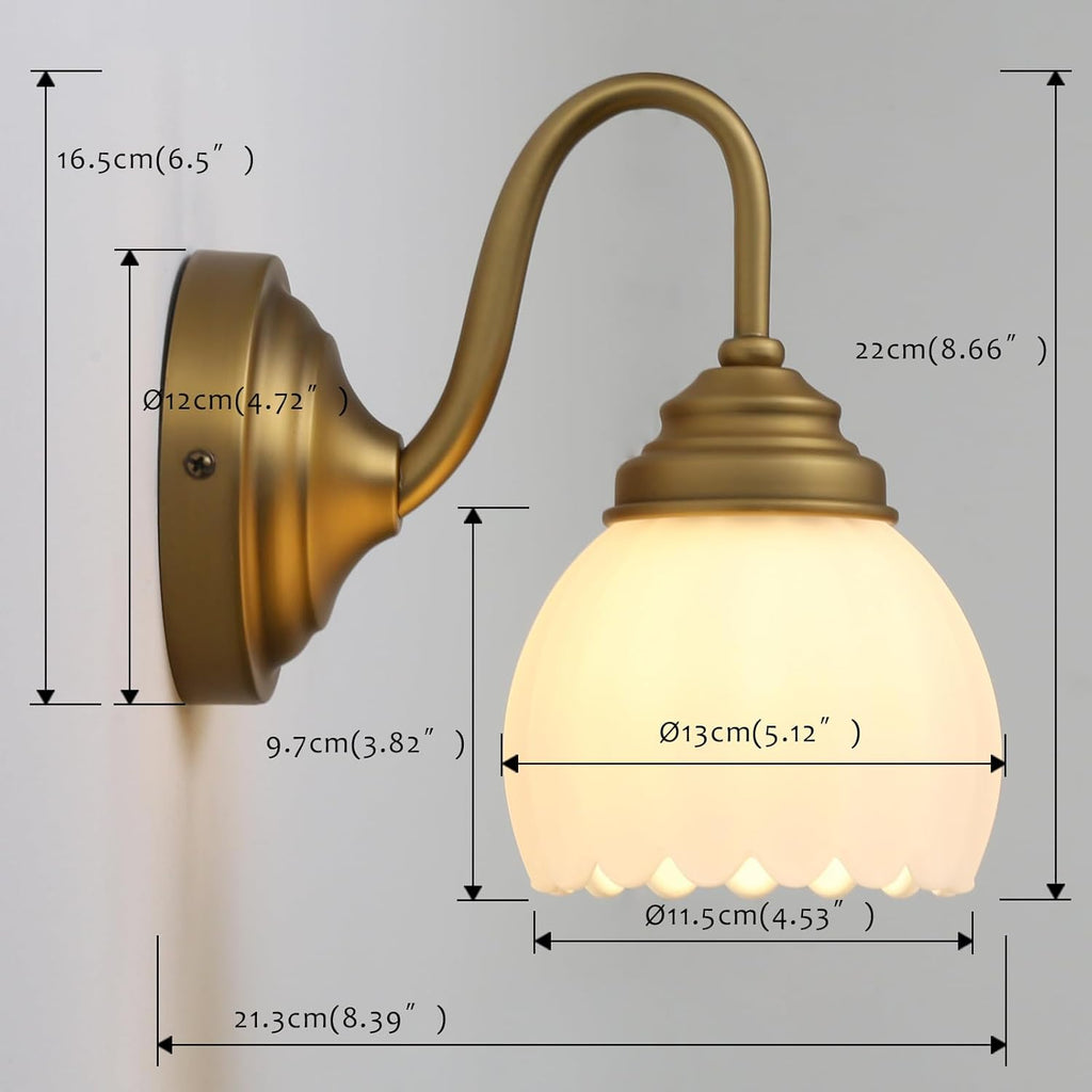 Pathson Milk White Wall Sconce Lamp with Tulip Thicken Glass, Modern Bathroom Sconce Hardwired Wall Vanity Light Indoor Decor for Mirror Living Room Foyer Loft Bedroom Farmhouse Lighting