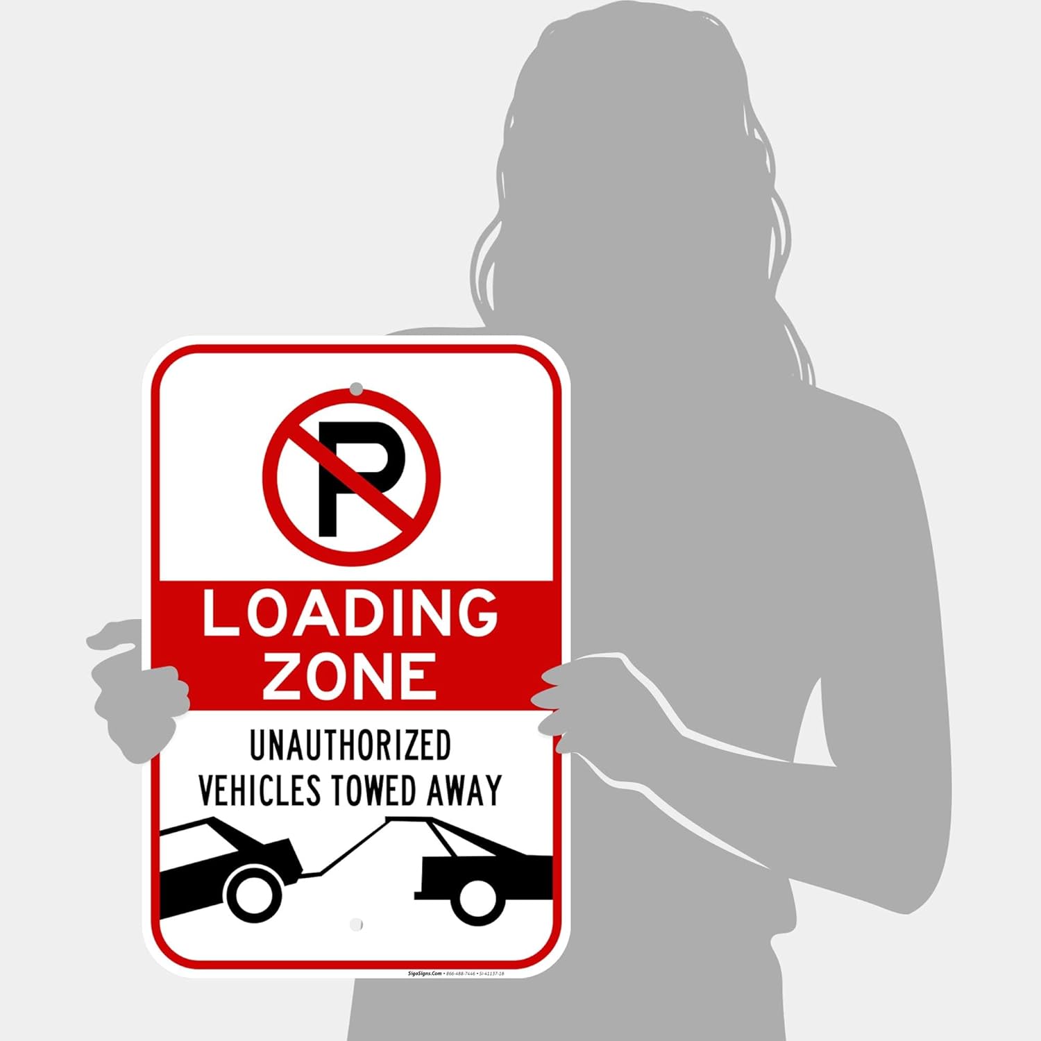 No Parking Symbol Sign, Loading Zone Sign, 12x18 Inches, Rust Free .063 Aluminum, Fade Resistant, Made in USA