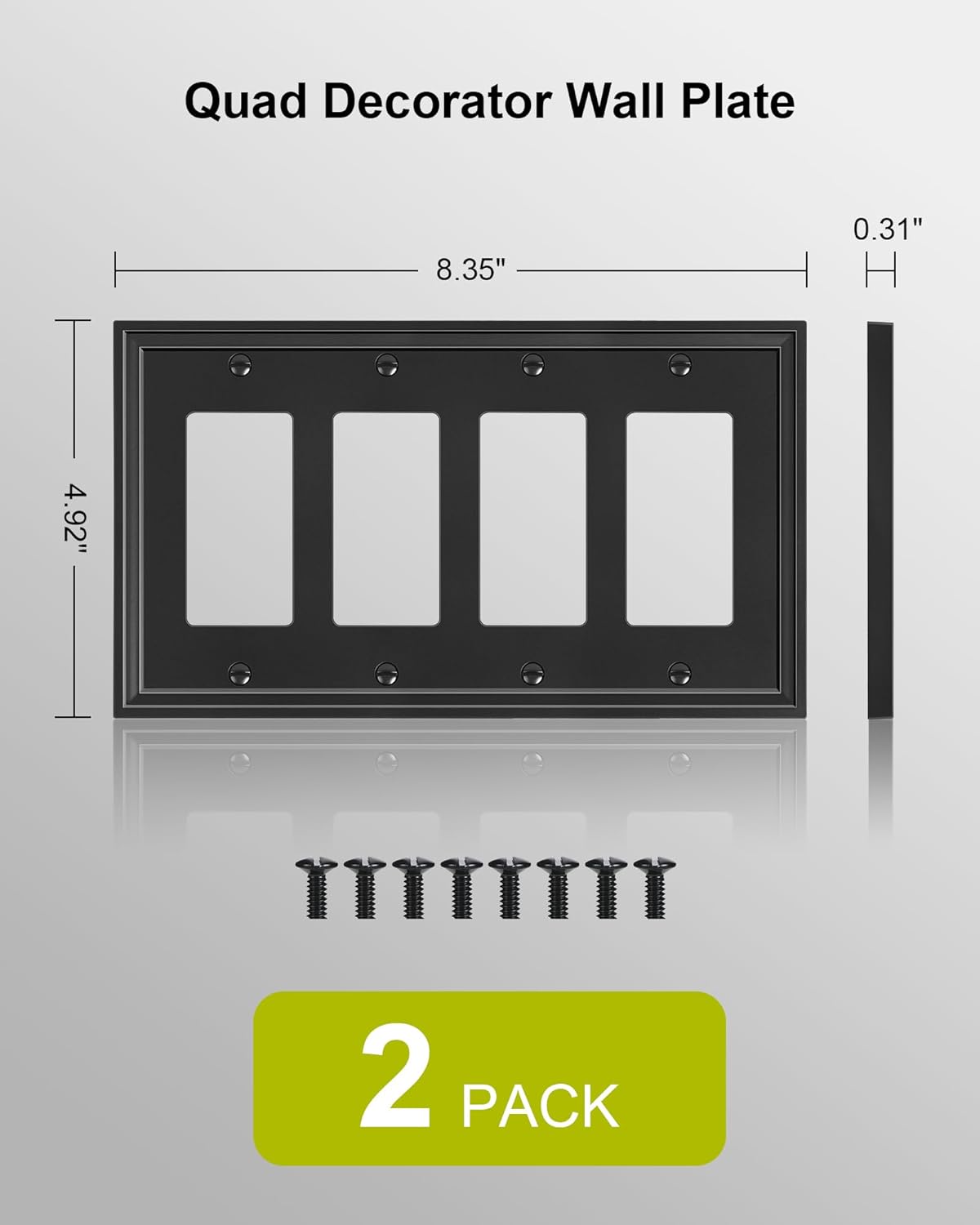 2-Pack Quad Decorator Outlet Cover Plate, Black Decorative Switch Plates and Outlet Covers, Natural Bamboo Fiber Wall Plates for Electrical Outlets, Receptacle, GFCI Outlet, Dimmer Switch