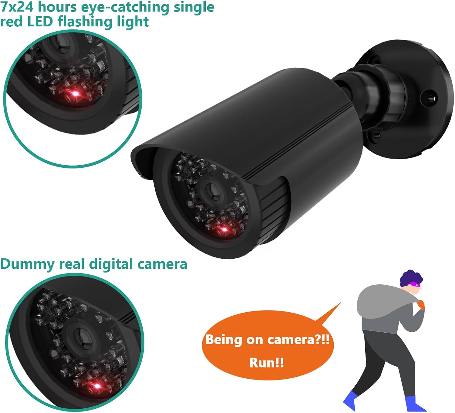 WALI Dummy Fake Simulated Surveillance Security CCTV Dome Camera Indoor Outdoor with One LED Light, Warning Security Alert Sticker Decal (TC-B8), 8 Packs, Black