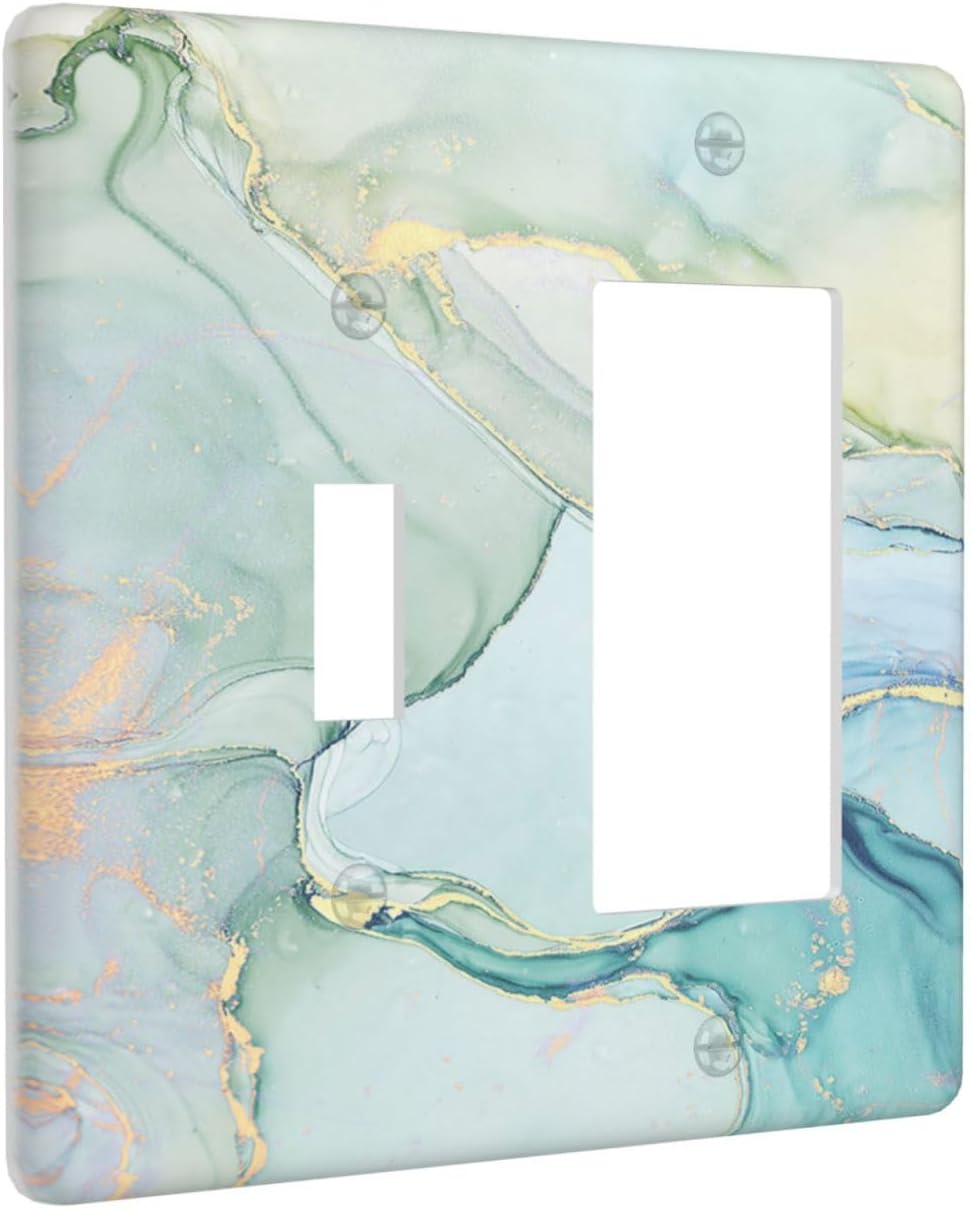 Outlet Covers Teal Gold Marbling Turquoise 1 Toggle 1 Rocker Combination Decorative Wall Plate Electrical Switch Plates Light Switch Cover Plate for Bathroom living Room Decor