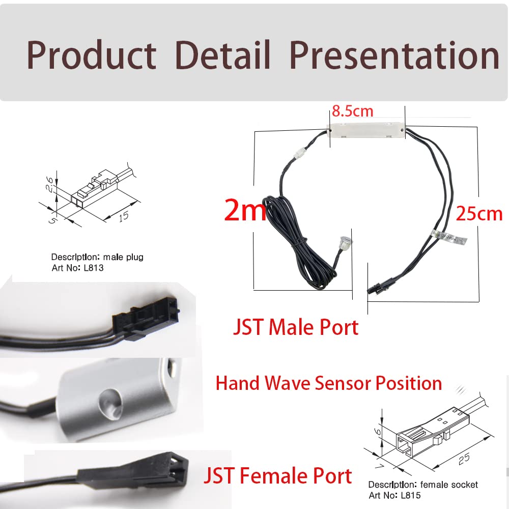 VST Motion Sensor Light Switch, IR Handwave Activated Light Switch for Closet Light LED Lights and Under Cabinet Lighting with 12V JST Male and Female Connector (DC 12/24V 3A)