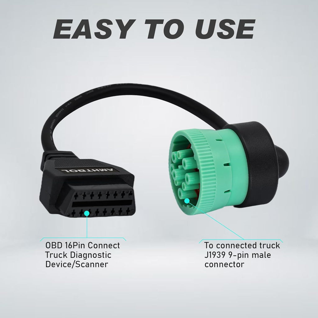 J1939 OBD2 Adapter Cable Fits Truck Diagnostic Scanner/Code Reader, 9 Pin to OBD2 16 Pin Connector, J1962-J1939 for Cummins Diesel Engine, Fit for Truck ELD and GPS Tracker