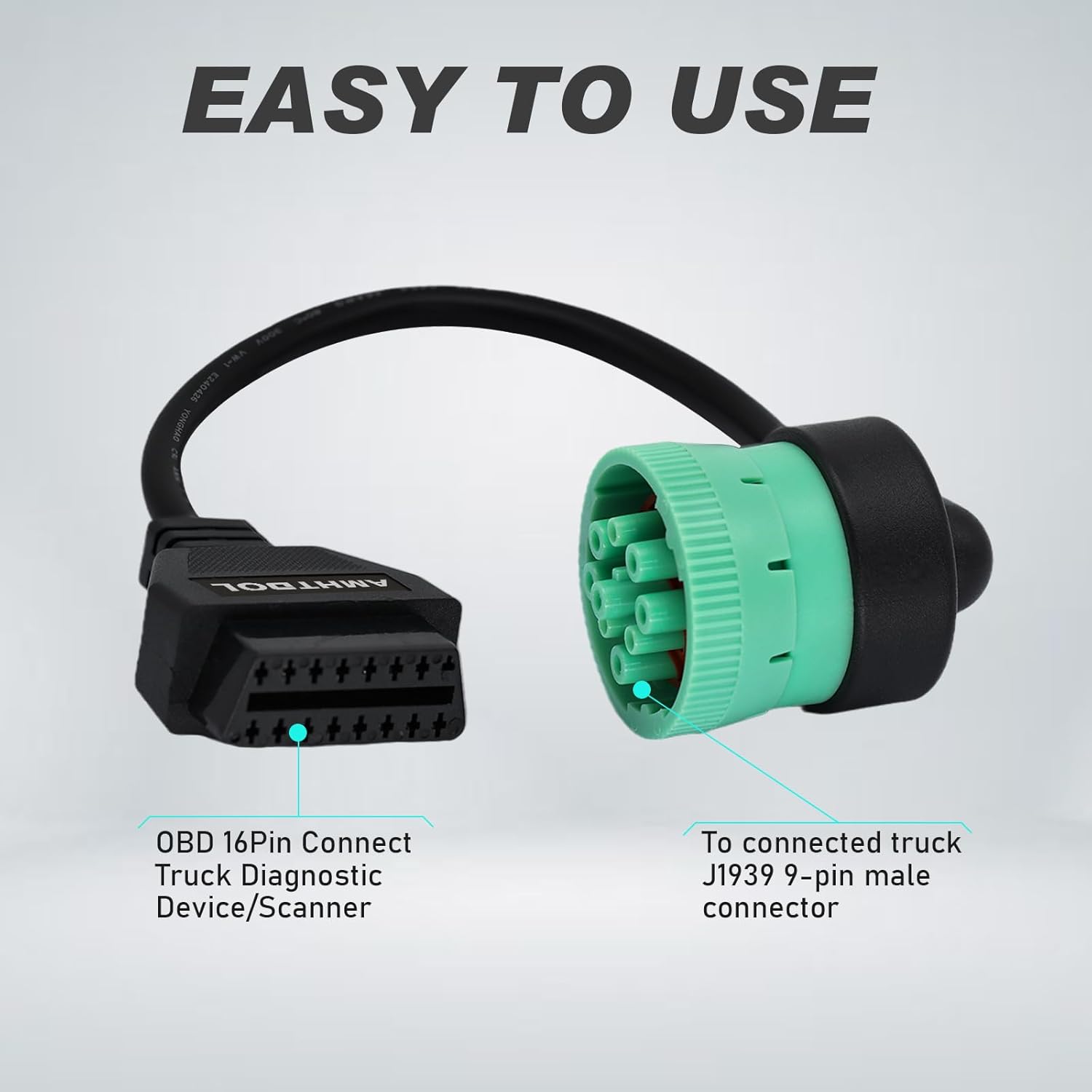 J1939 OBD2 Adapter Cable Fits Truck Diagnostic Scanner/Code Reader, 9 Pin to OBD2 16 Pin Connector, J1962-J1939 for Cummins Diesel Engine, Fit for Truck ELD and GPS Tracker