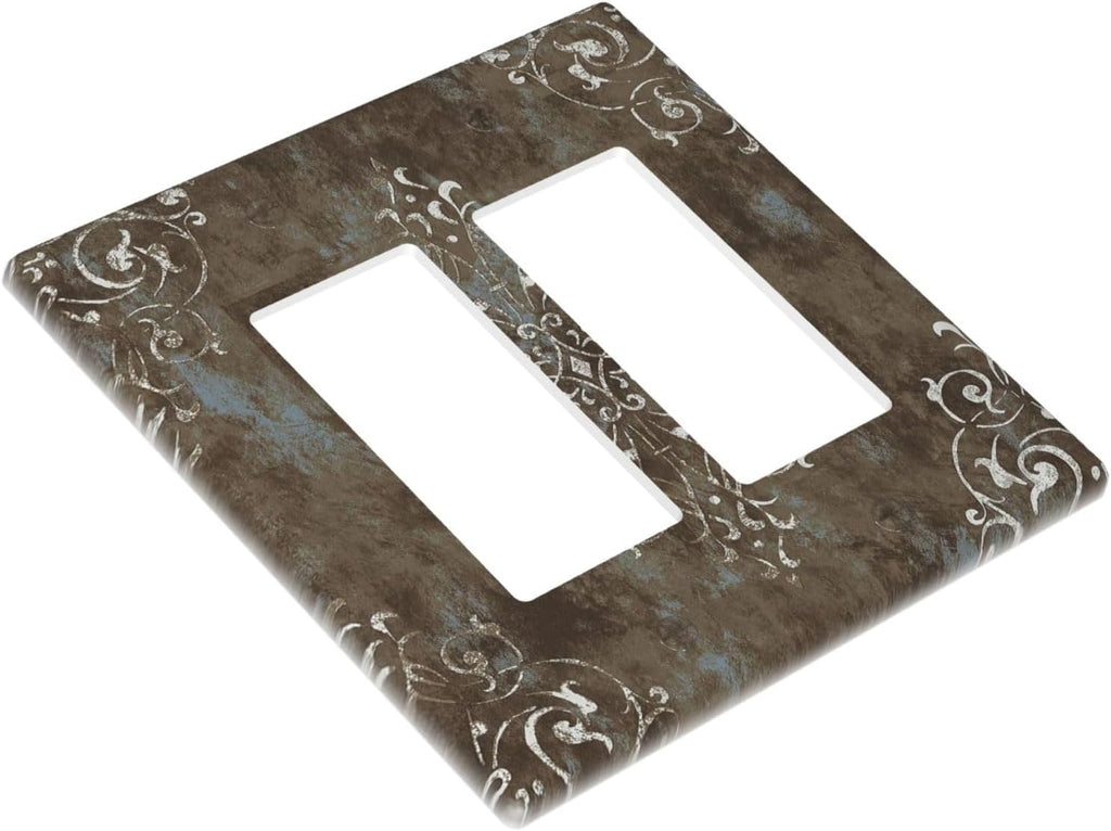 Decorative Outlet Covers Brown Vintage Abstract Floral 2 Gang Wall Plate Double Rocker Two Switch Wall Cover Plate Jumbo Dual GFCI Faceplate for Country Bedroom Home Decor
