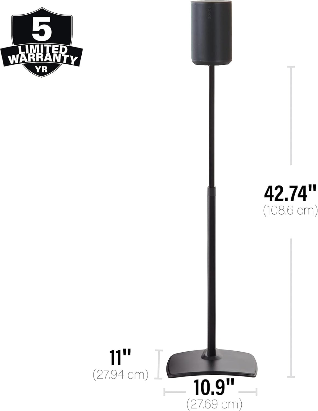 Sanus Height-Adjustable Speaker Stands Pair for Sonos Era 100™ - Premium Speaker Stand w/Durable Steel Design & Built-in Cable Managment - Easy DIY Install - Black