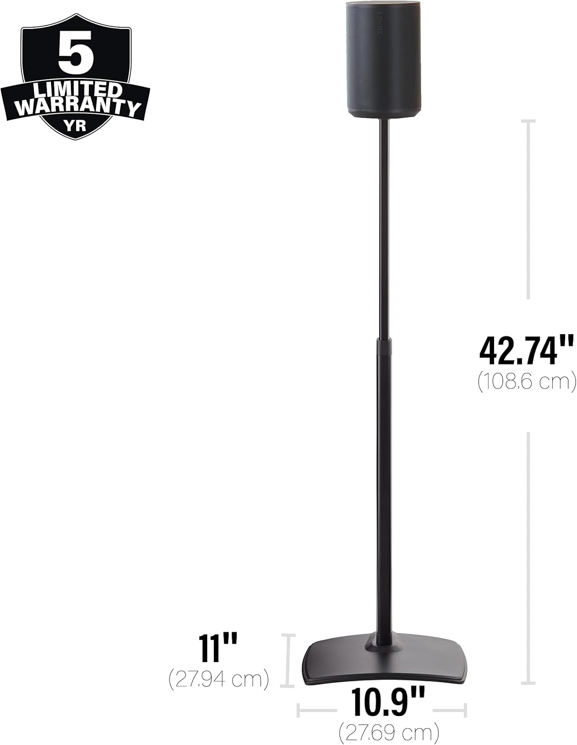 Sanus Height-Adjustable Speaker Stands Pair for Sonos Era 100™ - Premium Speaker Stand w/Durable Steel Design & Built-in Cable Managment - Easy DIY Install - Black
