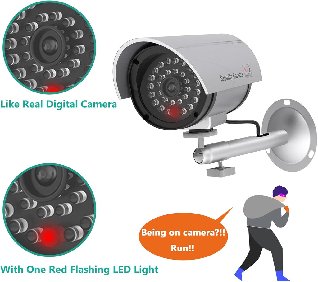 WALI Dummy Fake Camera, Surveillance Security CCTV Dome Camera, Indoor Outdoor Cameras, with One LED Light, Security Alert Sticker Decals (TC-S2), 2 Packs, Silver