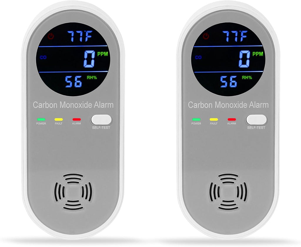 2 Packs Carbon Monoxide Detectors, Plug in Carbon Monoxide Alarm, 3-in-1 Real-time Digital Display Fahrenheit(°F) & Humidity, Co Detector Monitor for Home,RV,Apartment