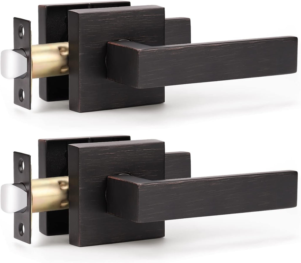 KNOBWELL Premium Oil Rubbed Bronze Closet Door Handles Passage Function Heavy Duty Lever, Door Handle for Left or Right Handing, Interior Door Lever 2 Pack 2.07 lb One Lever
