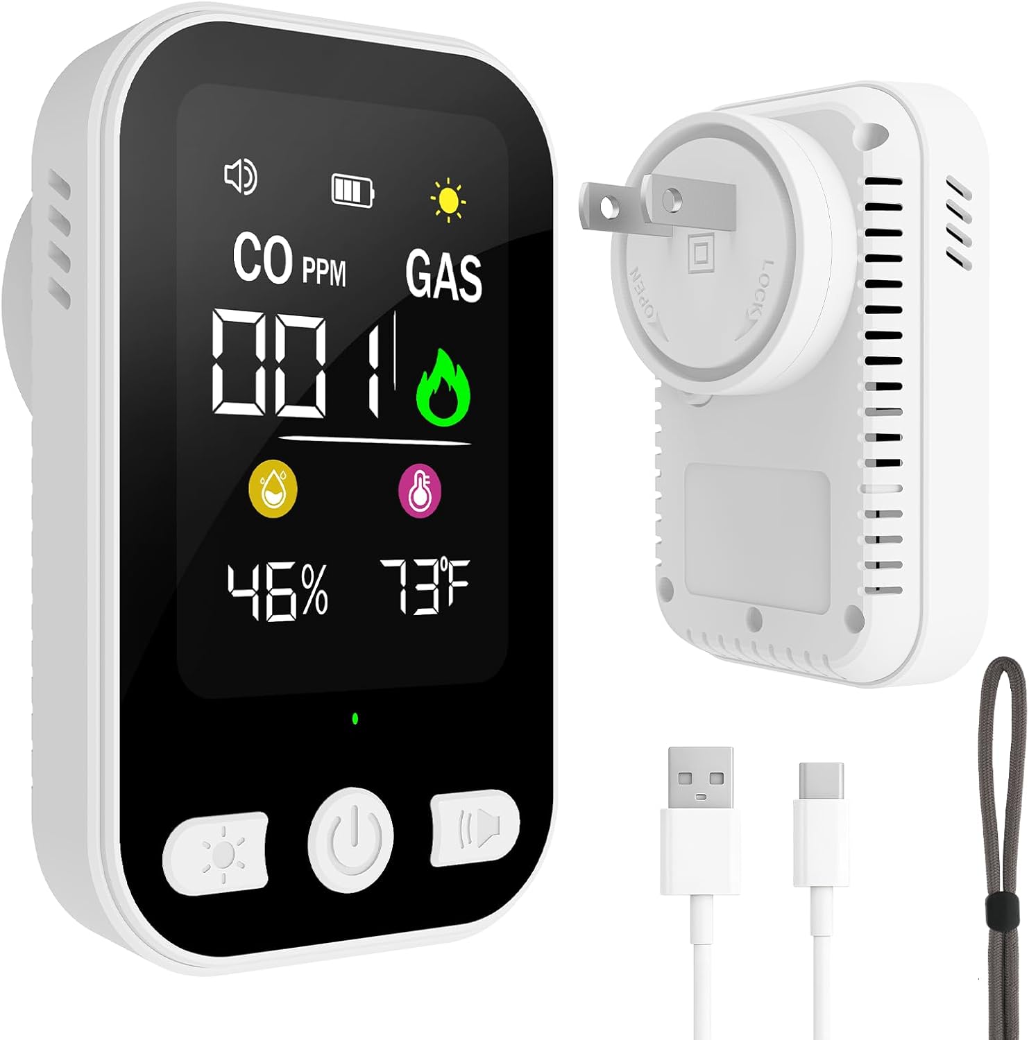 4-in-1 Upgraded Natural Gas Leak Detector, Plug-in Carbon Monoxide Detectors, CO & Gas Detector with Temperature & Humidity, Portable Gas Leak Detector for Home, Kitchen, RV, Travel