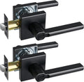 Privacy Door Lever, Heavy Duty Bathroom Bedroom Handle Lock, Keyless Interior Knobs, Matte Black, Reversible for Right&Left Handed, 2Packs