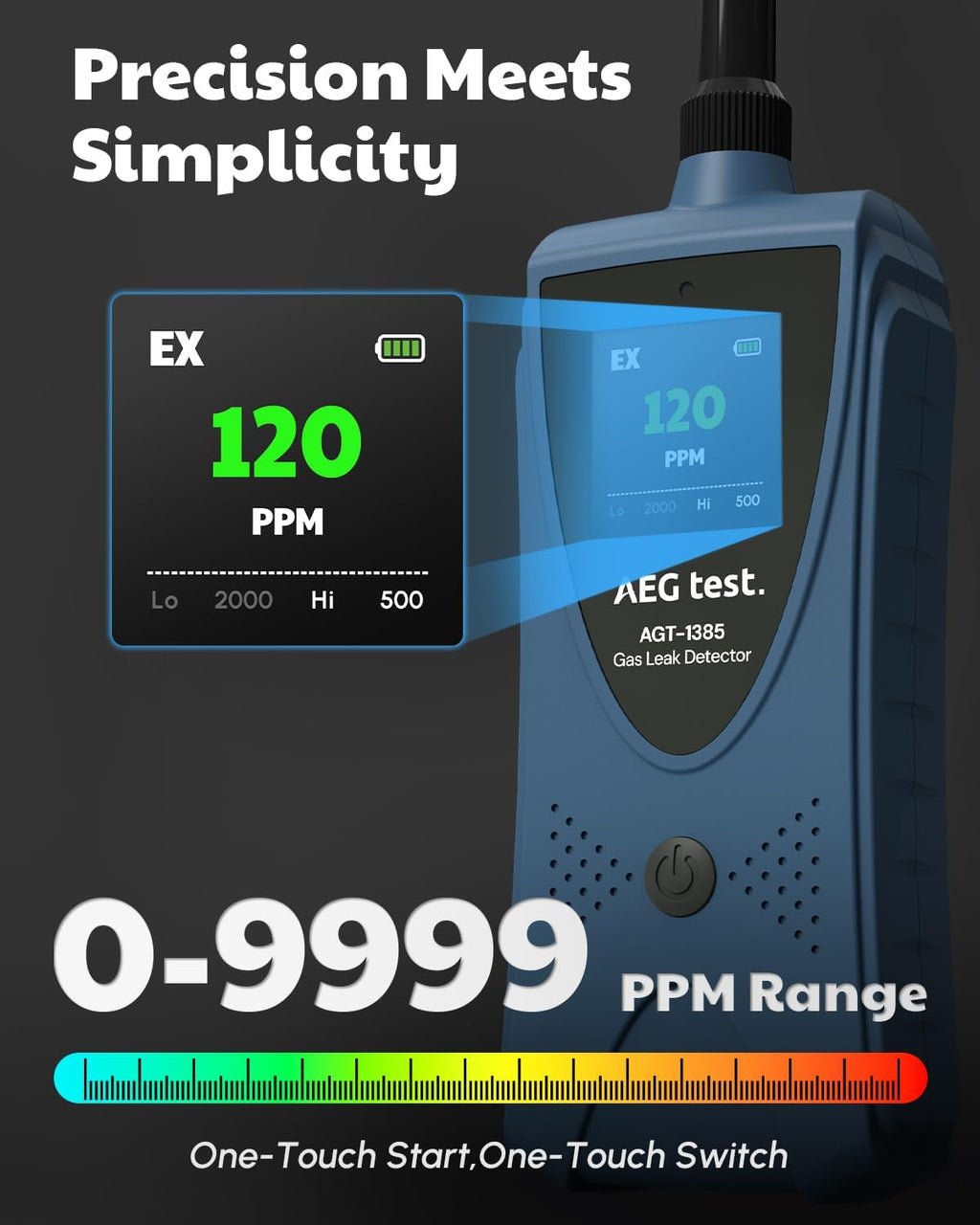AGT-1385 Gas Leak Detector, Natural Gas Detector with 6.8-Inch Neck, Color Display, Visual & Audible Alarms for Methane, Propane & Other Combustible Leaks for Home & RV (Includes 2 Batteries)