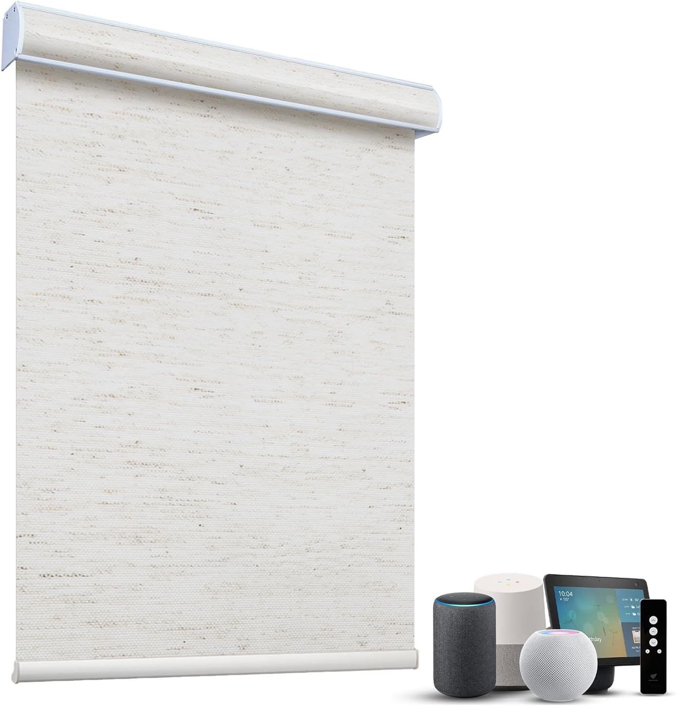 SmartWings Motorized Light Filtering Shades, 70% Blackout, Custom Size, Rechargeable Battery, Works with Matter/Apple HomeKit, Alexa, Thread/Zigbee, Remote Optional, 70% Linen White