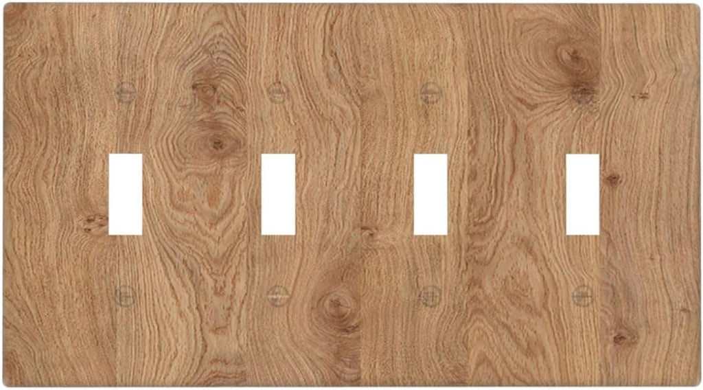 Light Switch Covers Vintage Rustic Wood Color Brown Wood Grain Quad Toggle 4 Gang Wall Plate Electrical Faceplate Decorative Switch Plates for Farmhouse Cabin Decor