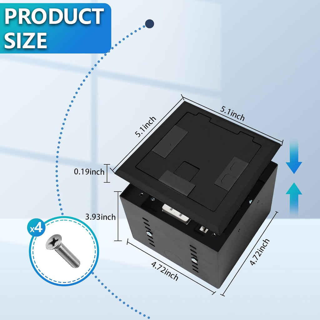 KYHSHJ Recessed Flat Hidden Socket Kit with 2 * 20A Receptacle，8A 1 USB-A Ports &2 USB-C Port+3-Port RJ45 Datacom Receptacle. Internal Height Adjustable，Corrosive Resistant Hardware (Black)