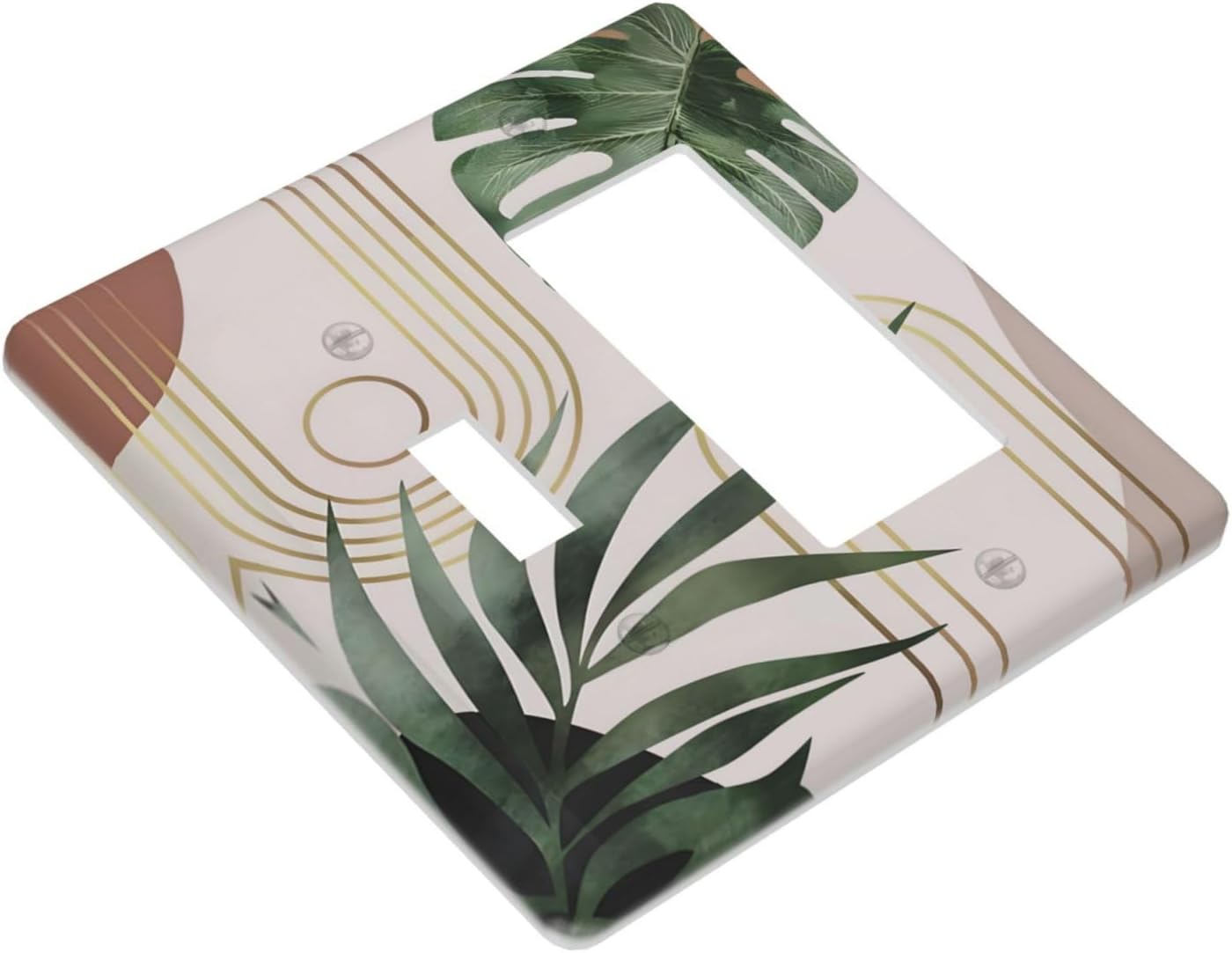 Decorative Outlet Covers Boho Mid Century Abstract Arch Green Leaves 2 Gang Wall Plate Single Toggle 1 Rocker Light Switch Cover Switch Plate Covers for Bedroom Home Decor