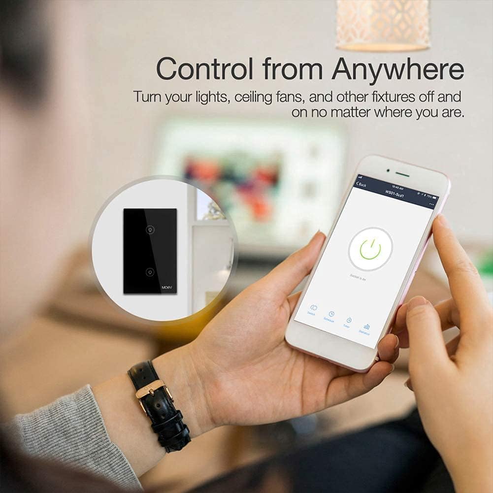 WiFi Smart Wall Touch Light Switch Glass Panel Wireless Remote Control by Mobile APP Anywhere Compatible with Alexa,Timing Function No Hub Required (Wall Switch 2 Gang)