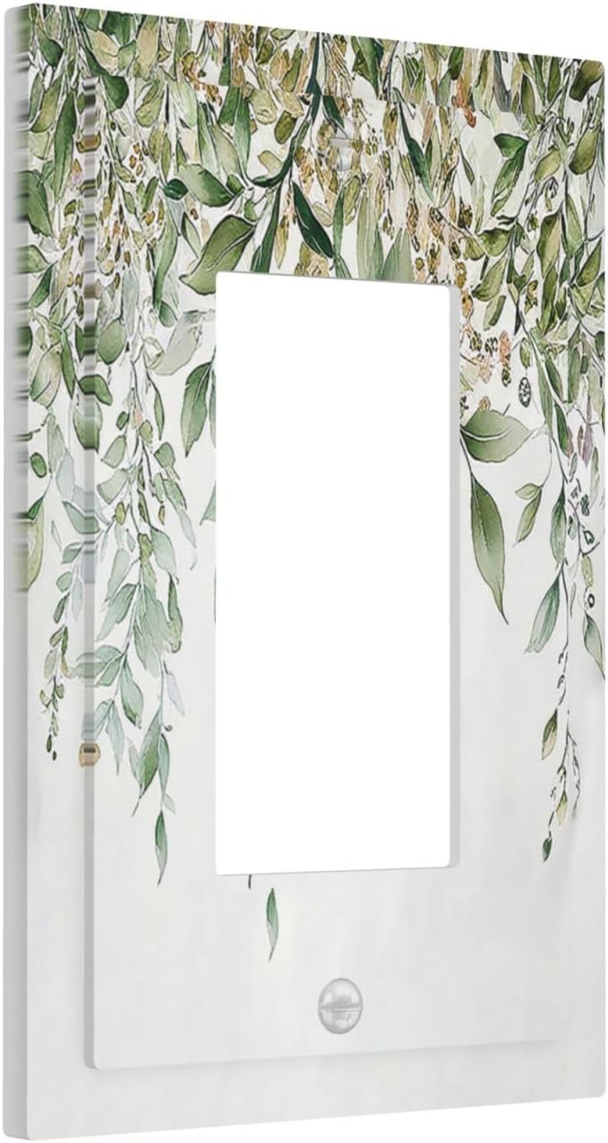 Decorative Outlet Covers Sage Green Eucalyptus Watercolor Plant Leaves 1 Gang Single Rocker Light Switch Cover Plate Wall Plates GFCI Faceplate for Bedroom Bathroom Decor
